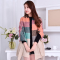 2017 New arrival winter long plaid 7 color stitching women fake cashmere scarf poncho for women with tassel